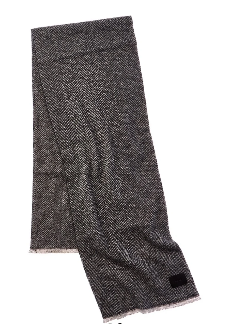 Vince Herringbone Boucle Wool & Alpaca-Blend Scarf, Heather White Black,  NWT